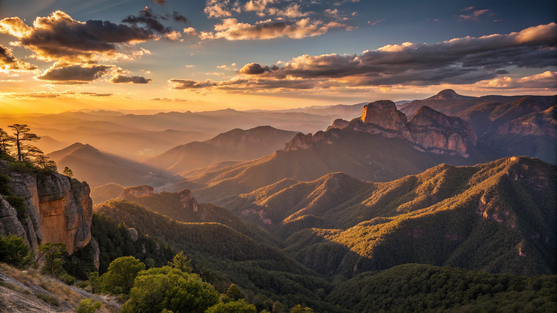 Panoramic mountain and glacial horizon at dusk